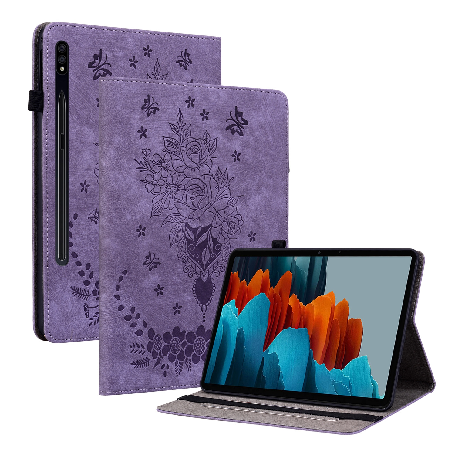 For Samsung Galaxy Tab S9 Butterfly Rose Embossed Leather Tablet Case(Purple) For Samsung Galaxy Tab S9 Butterfly Rose Embossed Leather Tablet Case(Purple)