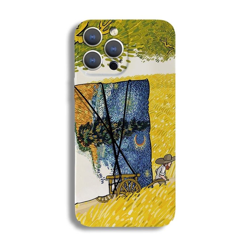 For iPhone 15 Pro Precise Hole Oil Painting Pattern PC Phone Case(Handcart) For iPhone 15 Pro Precise Hole Oil Painting Pattern PC Phone Case(Handcart)