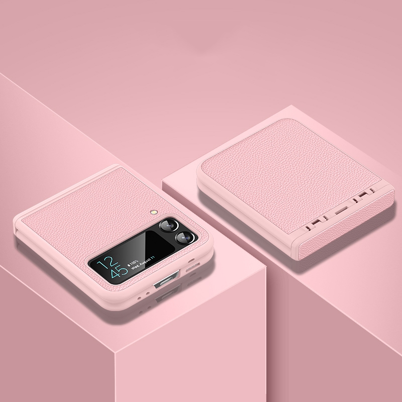 For Samsung Galaxy Z Flip4 Litchi Texture Fold Hinge Phone Case(Pink) For Samsung Galaxy Z Flip4 Litchi Texture Fold Hinge Phone Case(Pink)