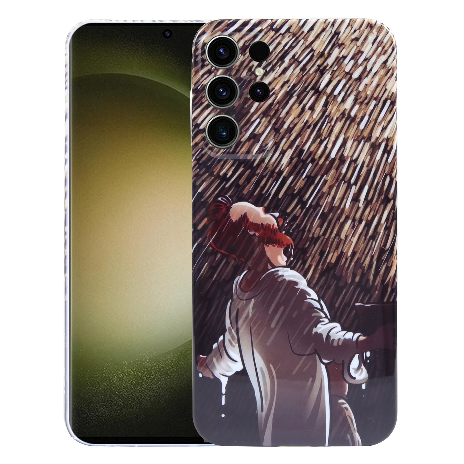 For Samsung Galaxy S23 Ultra 5G Precise Hole Oil Painting Pattern PC Phone Case(Rain) For Samsung Galaxy S23 Ultra 5G Precise Hole Oil Painting Pattern PC Phone Case(Rain)