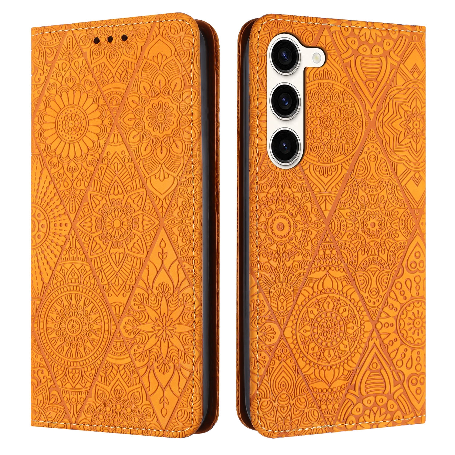 For Samsung Galaxy S23+ 5G Ethnic Embossed Adsorption Leather Phone Case(Yellow) For Samsung Galaxy S23+ 5G Ethnic Embossed Adsorption Leather Phone Case(Yellow)