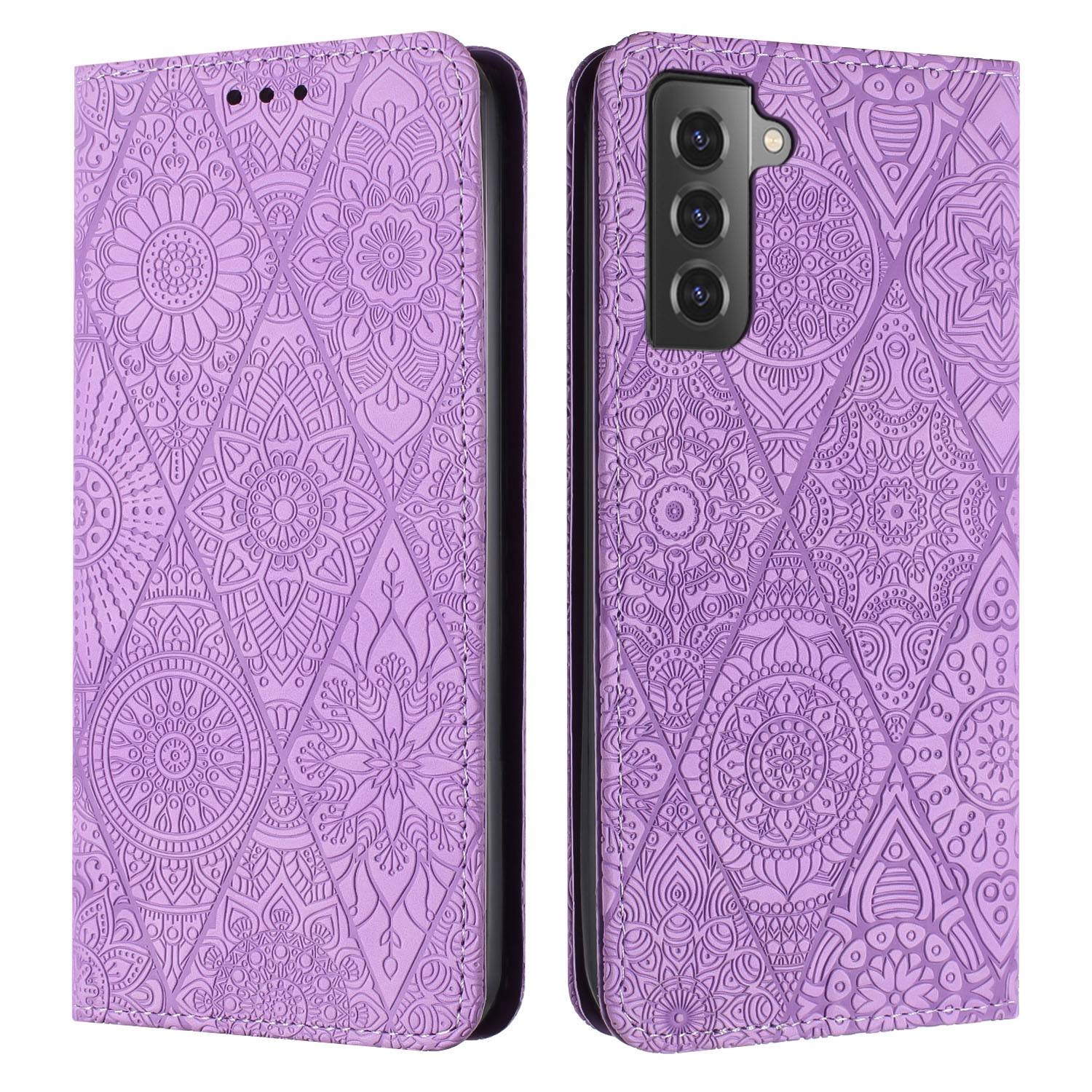 For Samsung Galaxy S21 5G Ethnic Embossed Adsorption Leather Phone Case(Purple) For Samsung Galaxy S21 5G Ethnic Embossed Adsorption Leather Phone Case(Purple)