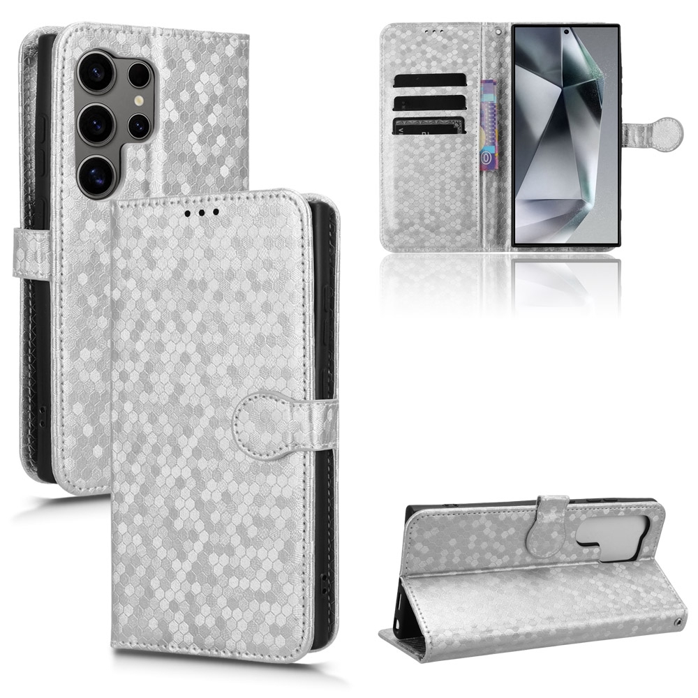 For Samsung Galaxy S24 Ultra 5G Honeycomb Dot Texture Leather Phone Case(Silver) For Samsung Galaxy S24 Ultra 5G Honeycomb Dot Texture Leather Phone Case(Silver)