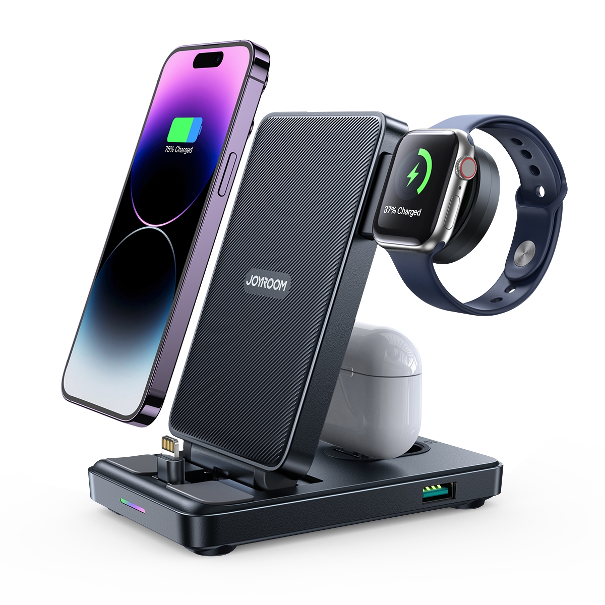 JOYROOM JR-WQS02 4 in 1 Wireless Charging Stand For iPhone / AirPods / Apple Watch Series(Black) JOYROOM JR-WQS02 4 in 1 Wireless Charging Stand For iPhone / AirPods / Apple Watch Series(Black)