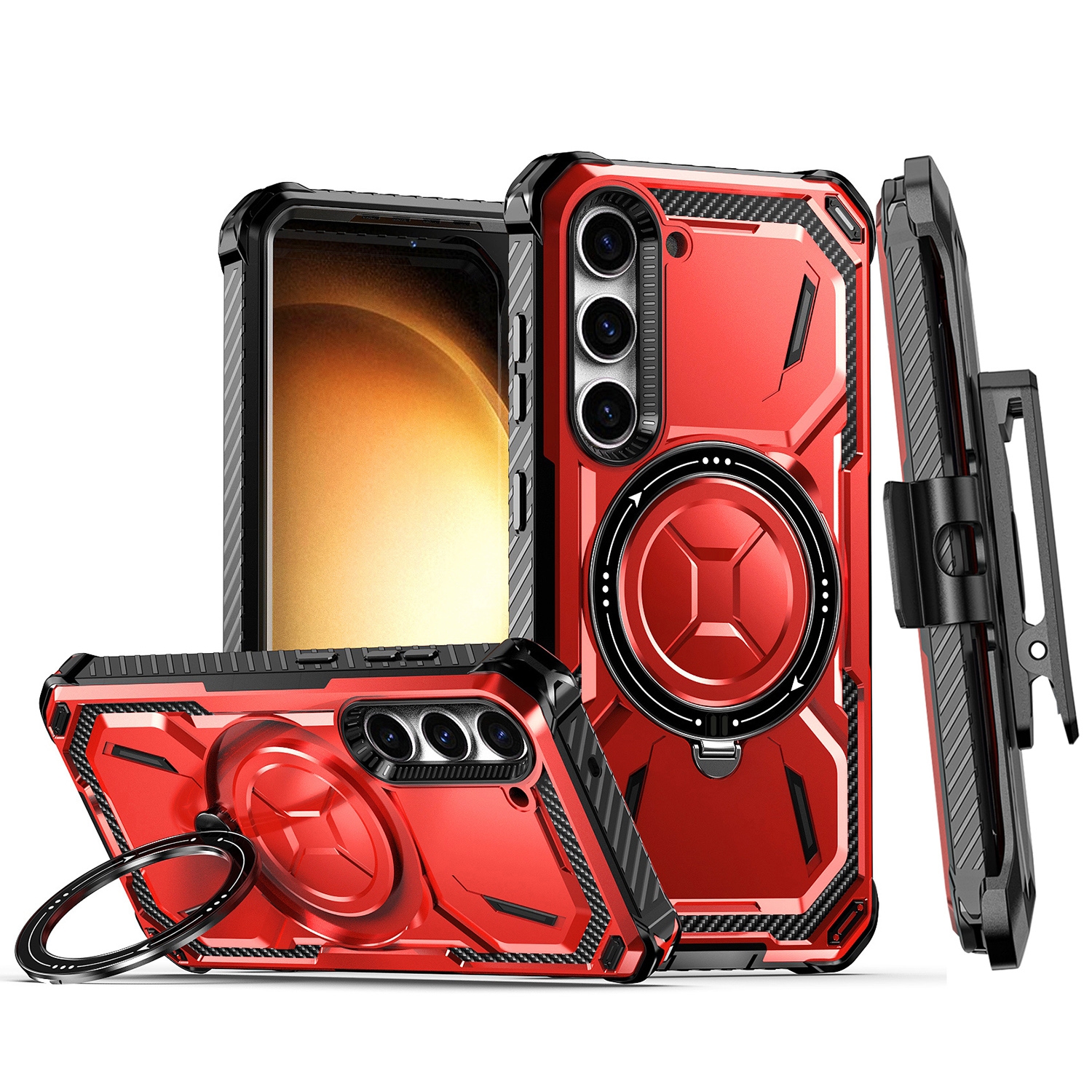 For Samsung Galaxy S23+ 5G Armor Series Holder Phone Case with Back Clip(Red) For Samsung Galaxy S23+ 5G Armor Series Holder Phone Case with Back Clip(Red)
