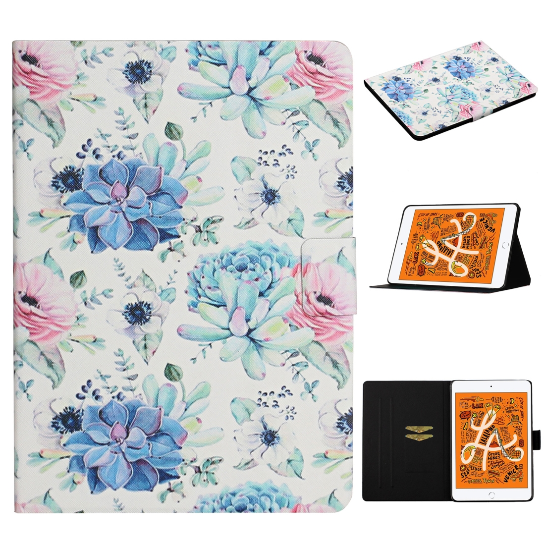 For iPad Mini 2019 Flower Pattern Horizontal Flip Leather Case with Card Slots & Holder(Blue Flower On White) For iPad Mini 2019 Flower Pattern Horizontal Flip Leather Case with Card Slots & Holder(Blue Flower On White)