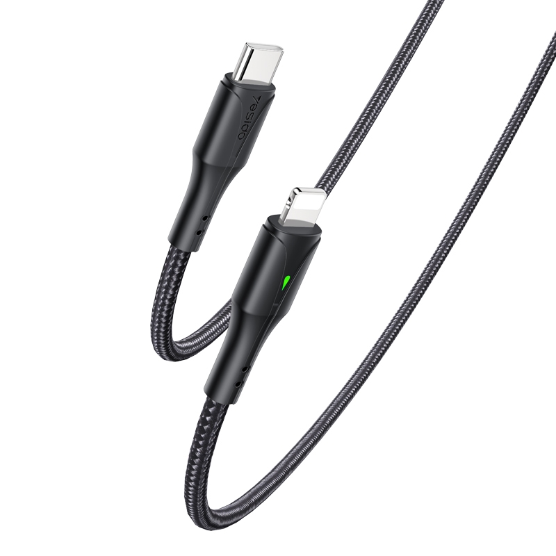 YESIDO CA99 20W USB-C / Type-C to 8 Pin Braided Charging Data Cable with Indicator Light, Length:1.2m(Black) YESIDO CA99 20W USB-C / Type-C to 8 Pin Braided Charging Data Cable with Indicator Light, Length:1.2m(Black)
