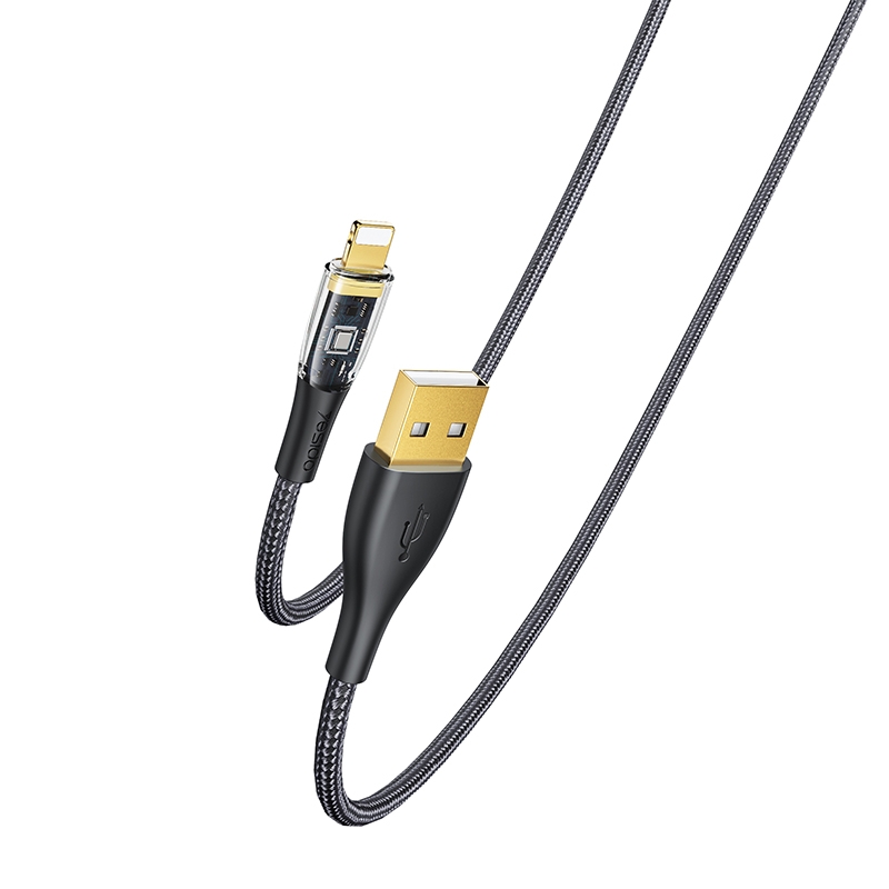 YESIDO CA104 2.4A USB to 8 Pin Transparent Charging Data Cable, Length:1.2m(Black) YESIDO CA104 2.4A USB to 8 Pin Transparent Charging Data Cable, Length:1.2m(Black)