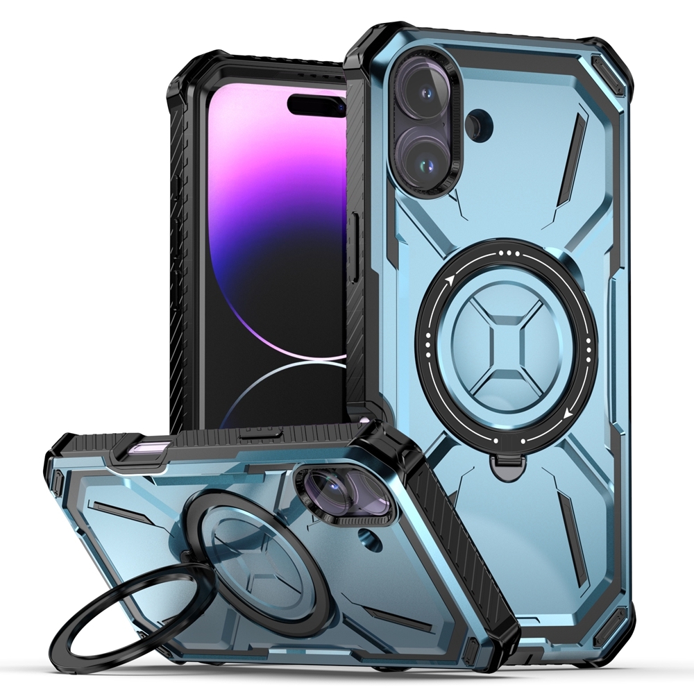For iPhone 16 Plus Armor Series Holder Phone Case(Blue) For iPhone 16 Plus Armor Series Holder Phone Case(Blue)