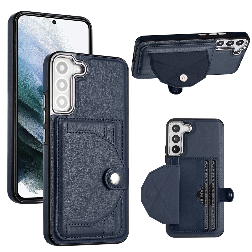 For Samsung Galaxy S22 5G Shockproof Leather Phone Case with Card Holder(Blue) For Samsung Galaxy S22 5G Shockproof Leather Phone Case with Card Holder(Blue)