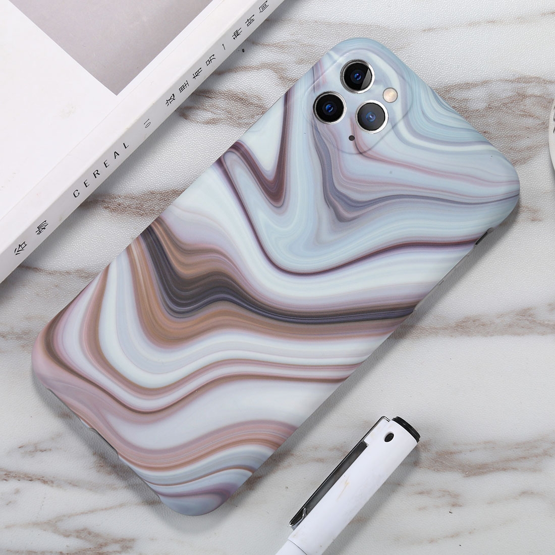 For iPhone 11 Pro Watercolor Marble Pattern IMD TPU Mobile Phone Case(White)