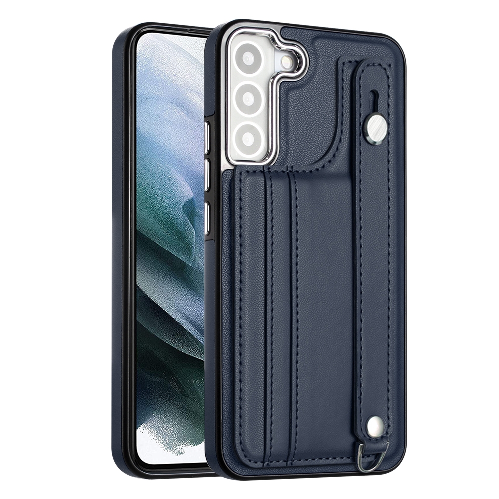 For Samsung Galaxy S23+ Shockproof Leather Phone Case with Wrist Strap(Blue) For Samsung Galaxy S23+ Shockproof Leather Phone Case with Wrist Strap(Blue)