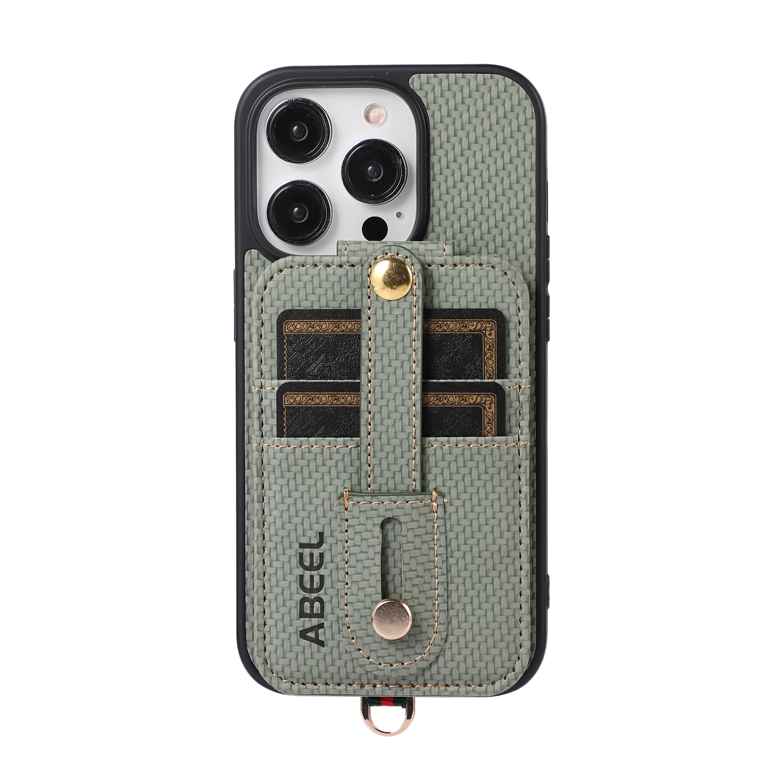 For iPhone 15 Pro ABEEL Carbon Fiber RFID Card Holder Phone Case(Green) For iPhone 15 Pro ABEEL Carbon Fiber RFID Card Holder Phone Case(Green)