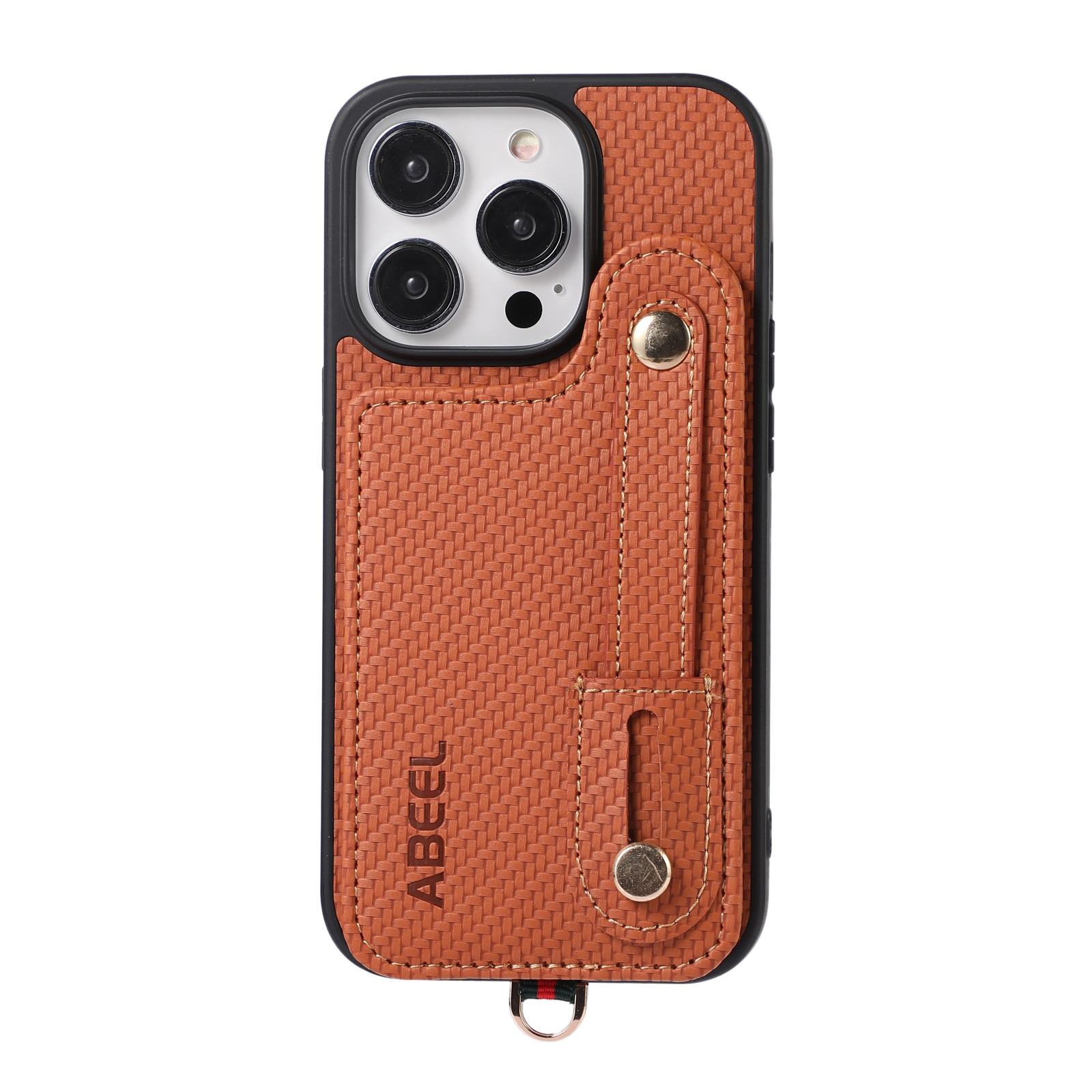 For iPhone 14 Pro ABEEL Carbon Fiber RFID Card Holder Phone Case(Brown) For iPhone 14 Pro ABEEL Carbon Fiber RFID Card Holder Phone Case(Brown)