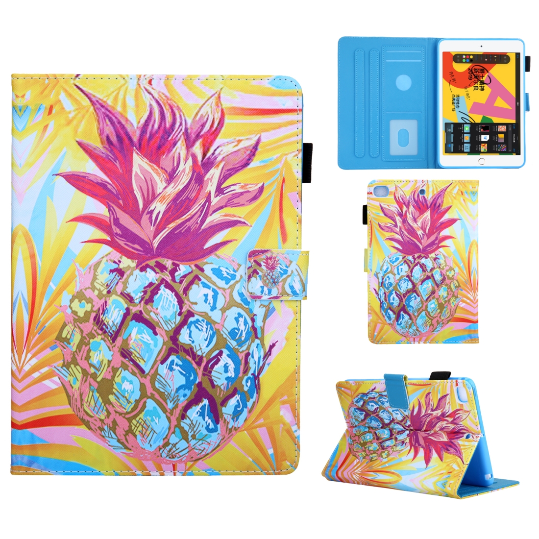 For iPad Mini (2019) Colored Drawing Pattern Horizontal Flip Leather Case with Holder & Card Slots & Anti-skid Strip & Wake-up / Sleep Sunction(Pineapple) For iPad Mini (2019) Colored Drawing Pattern Horizontal Flip Leather Case with Holder & Card Slots & Anti-skid Strip & Wake-up / Sleep Sunction(Pineapple)