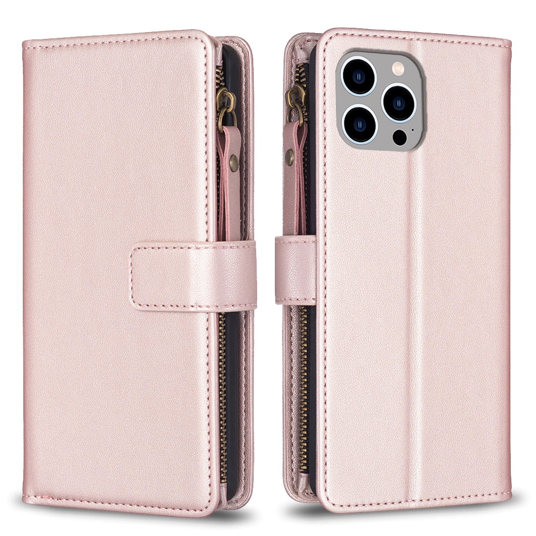 For iPhone 14 Pro 9 Card Slots Zipper Wallet Leather Flip Phone Case(Rose Gold) For iPhone 14 Pro 9 Card Slots Zipper Wallet Leather Flip Phone Case(Rose Gold)