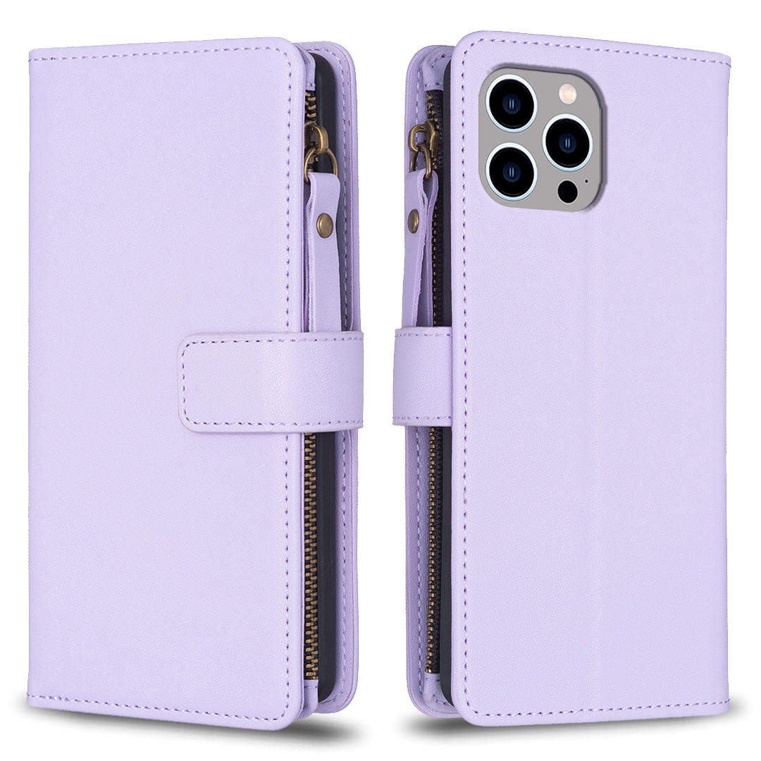 For iPhone 12 / 12 Pro 9 Card Slots Zipper Wallet Leather Flip Phone Case(Light Purple) For iPhone 12 / 12 Pro 9 Card Slots Zipper Wallet Leather Flip Phone Case(Light Purple)