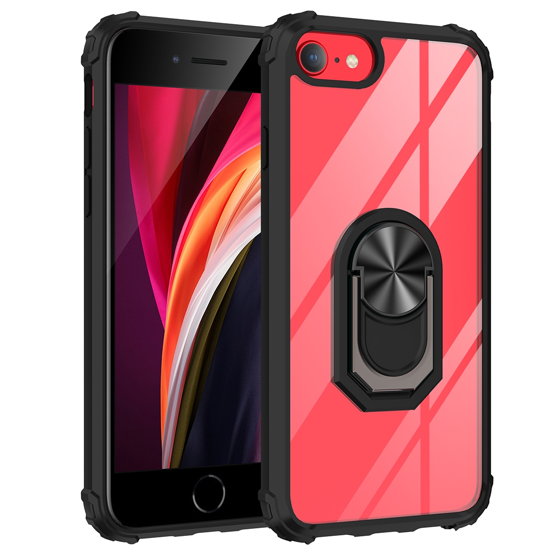 For iPhone SE 2022 / SE 2020 / 8 / 7 / 6 Shockproof Transparent TPU + Acrylic Protective Case with Ring Holder(Black) For iPhone SE 2022 / SE 2020 / 8 / 7 / 6 Shockproof Transparent TPU + Acrylic Protective Case with Ring Holder(Black)