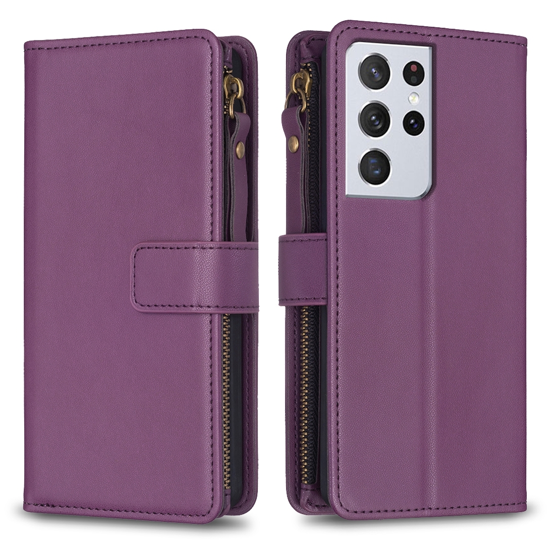 For Samsung Galaxy S21 Ultra 5G 9 Card Slots Zipper Wallet Leather Flip Phone Case(Dark Purple) For Samsung Galaxy S21 Ultra 5G 9 Card Slots Zipper Wallet Leather Flip Phone Case(Dark Purple)