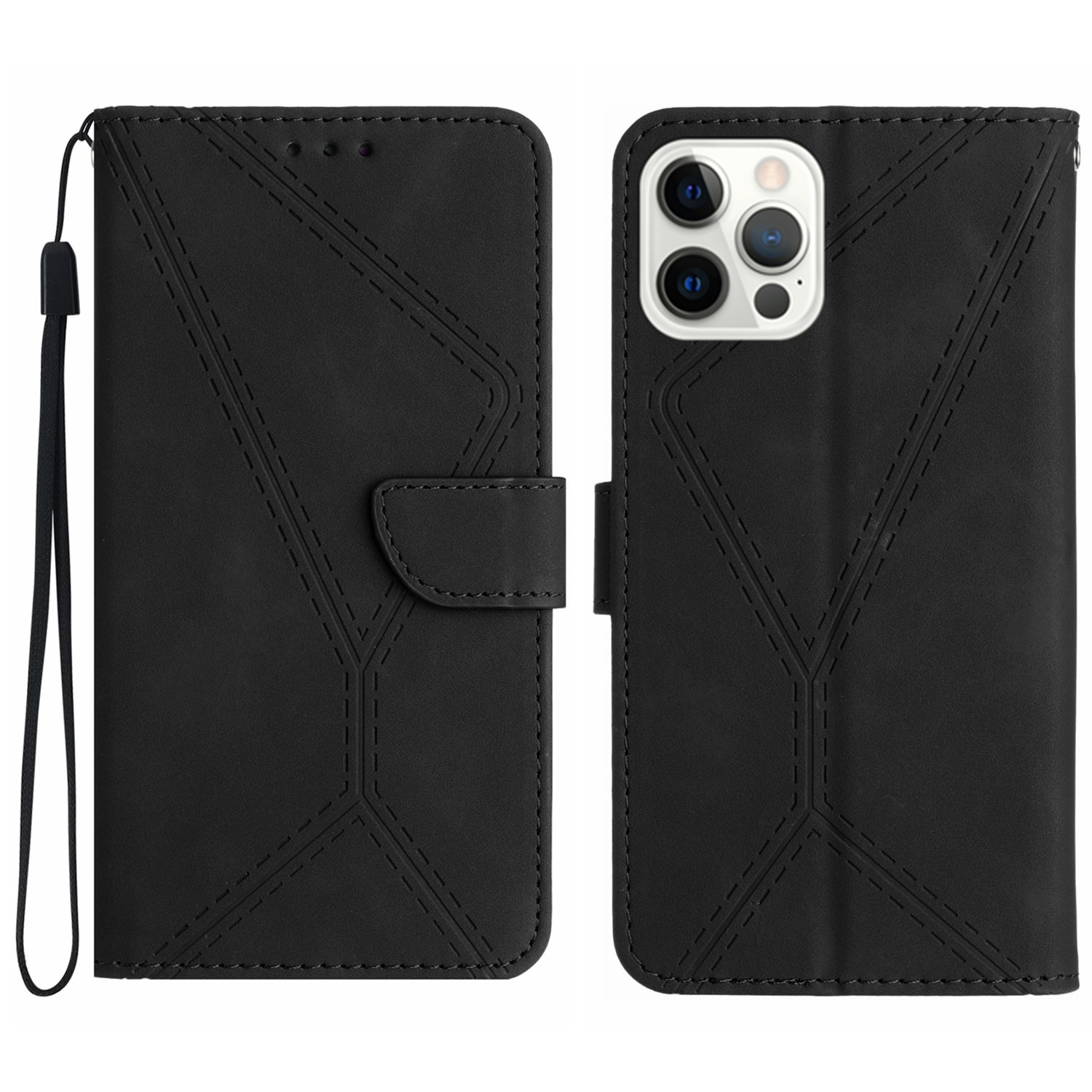 For iPhone 16 Pro Stitching Embossed Leather Phone Case(Black) For iPhone 16 Pro Stitching Embossed Leather Phone Case(Black)