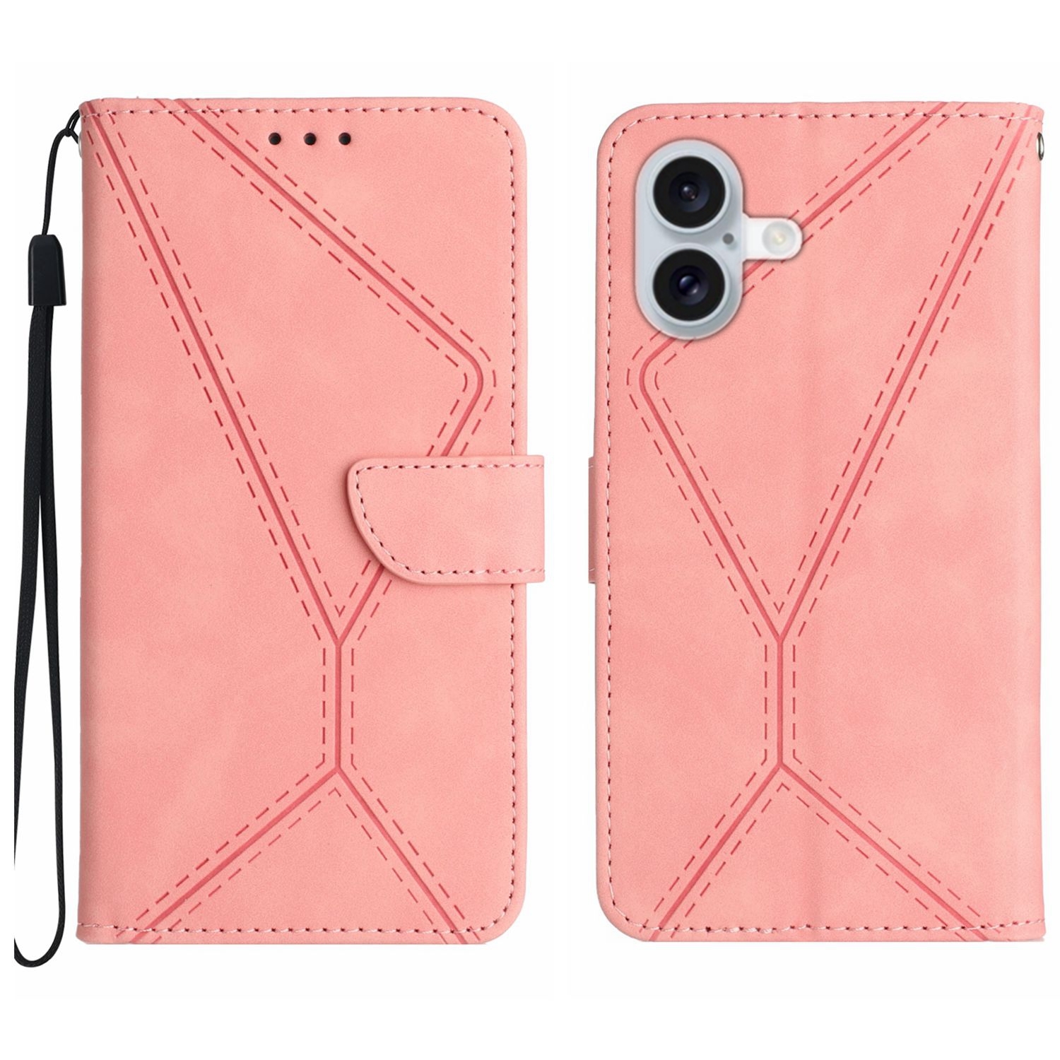 For iPhone 16 Plus Stitching Embossed Leather Phone Case(Pink) For iPhone 16 Plus Stitching Embossed Leather Phone Case(Pink)