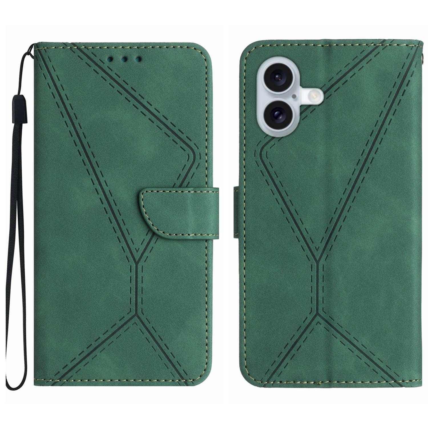 For iPhone 16 Stitching Embossed Leather Phone Case(Green) For iPhone 16 Stitching Embossed Leather Phone Case(Green)