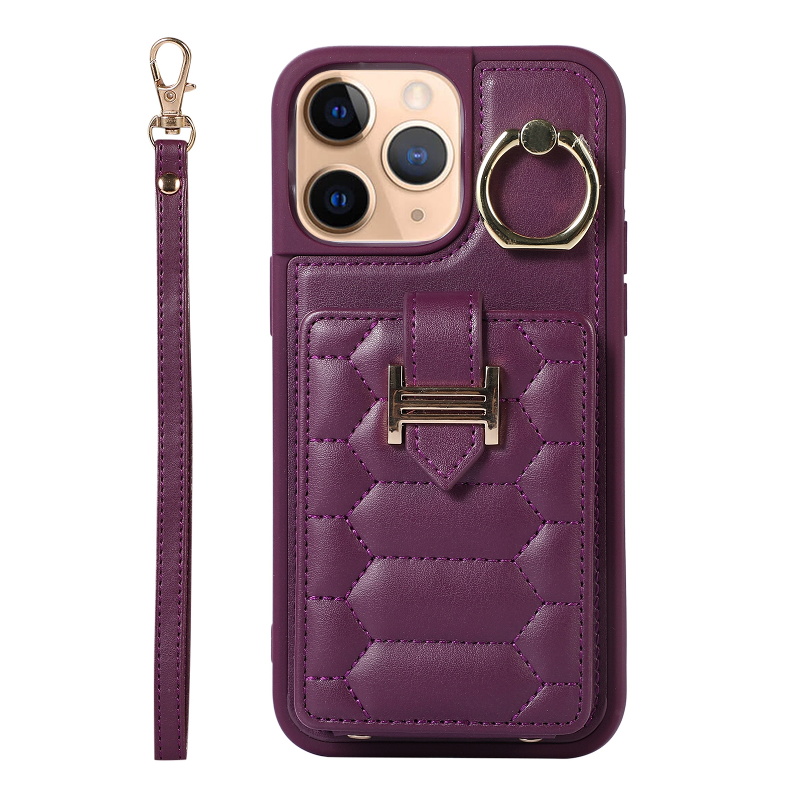 For iPhone 11 Pro Vertical Card Bag Ring Holder Phone Case with Dual Lanyard(Dark Purple) For iPhone 11 Pro Vertical Card Bag Ring Holder Phone Case with Dual Lanyard(Dark Purple)