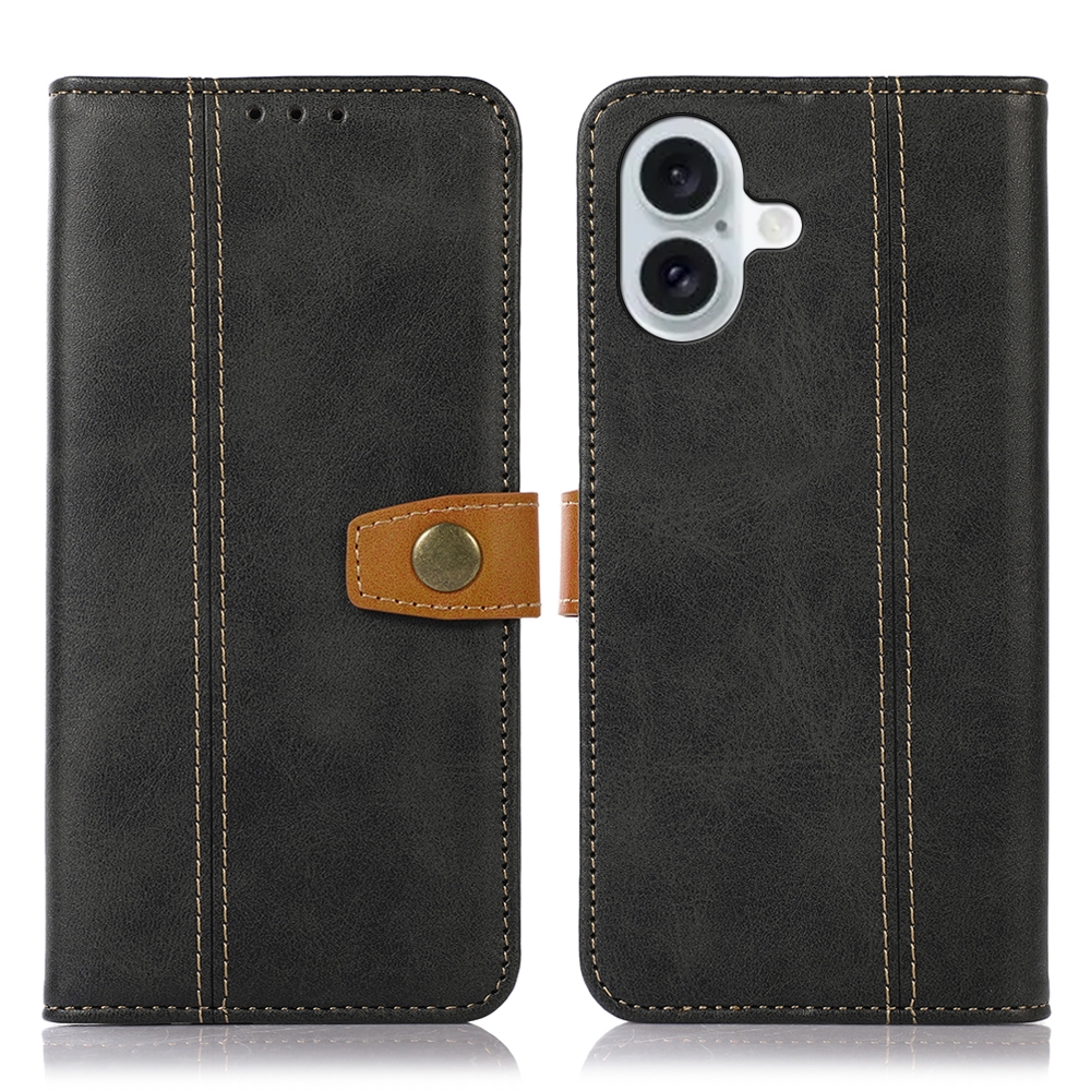 For iPhone 16 Stitching Thread Calf Texture Leather Phone Case(Black) For iPhone 16 Stitching Thread Calf Texture Leather Phone Case(Black)