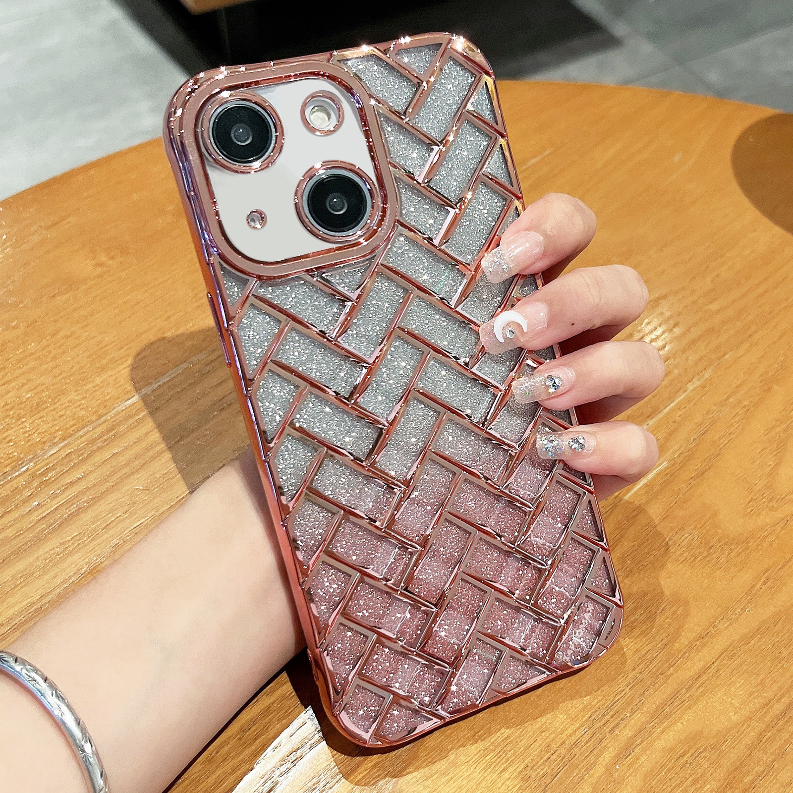 For iPhone 13 Pro Max Woven Grid 3D Electroplating Laser Engraving Glitter Paper Phone Case(Black) For iPhone 13 Pro Max Woven Grid 3D Electroplating Laser Engraving Glitter Paper Phone Case(Black)