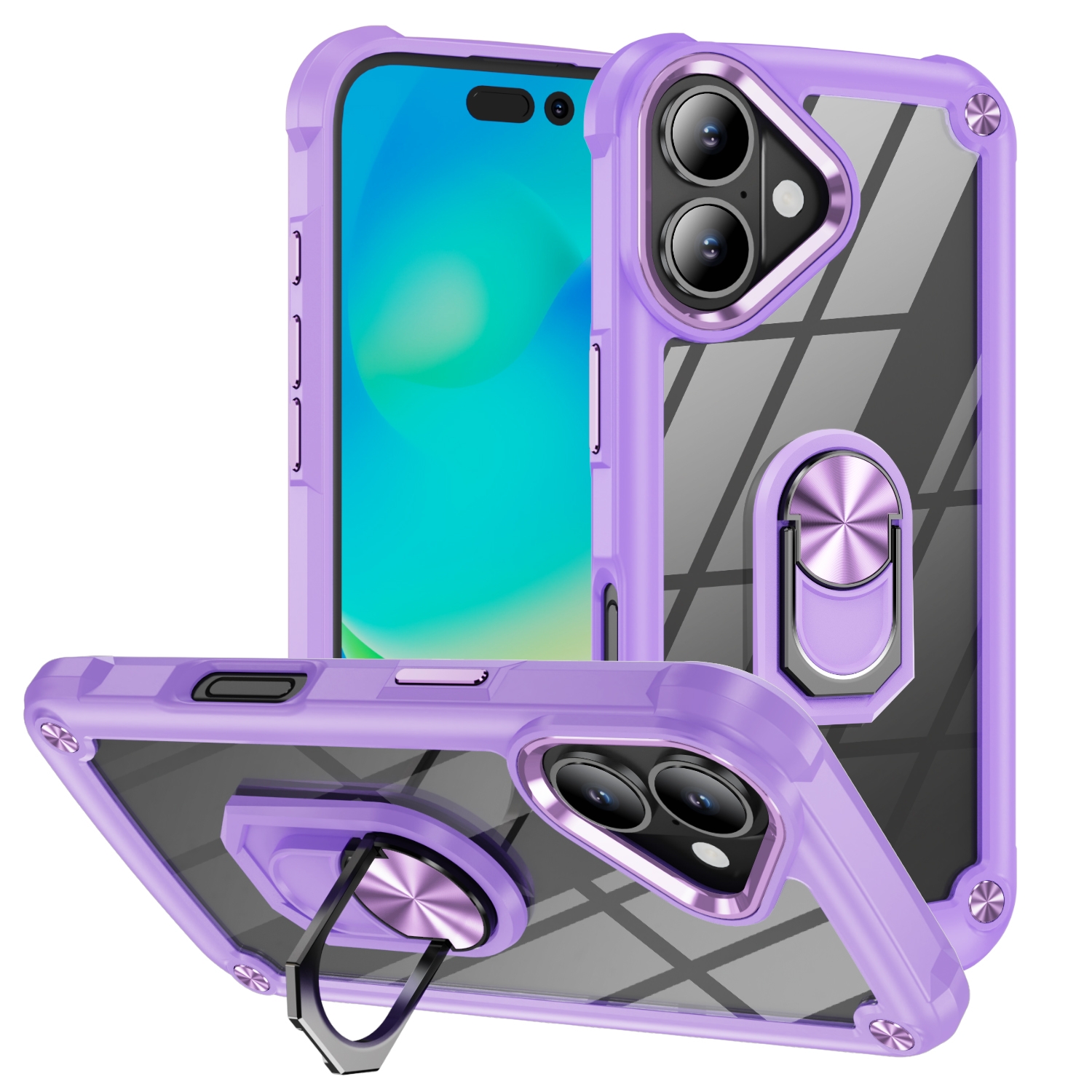 For iPhone 16 TPU + PC Lens Protection Phone Case with Ring Holder(Purple) For iPhone 16 TPU + PC Lens Protection Phone Case with Ring Holder(Purple)