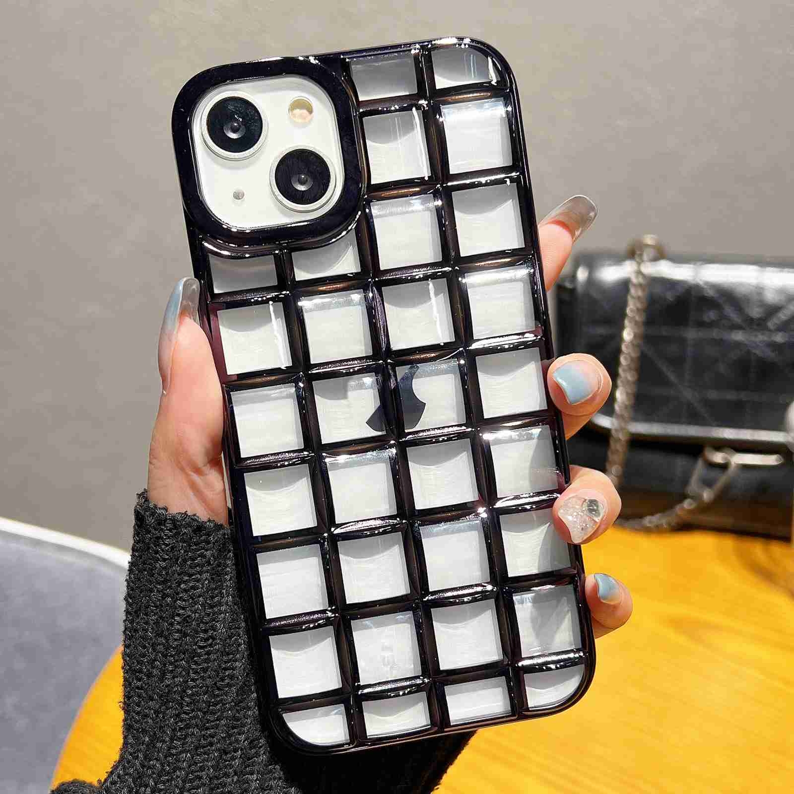 For iPhone 13 Pro Max 3D Grid Phone Case(Rose Red) For iPhone 13 Pro Max 3D Grid Phone Case(Rose Red)