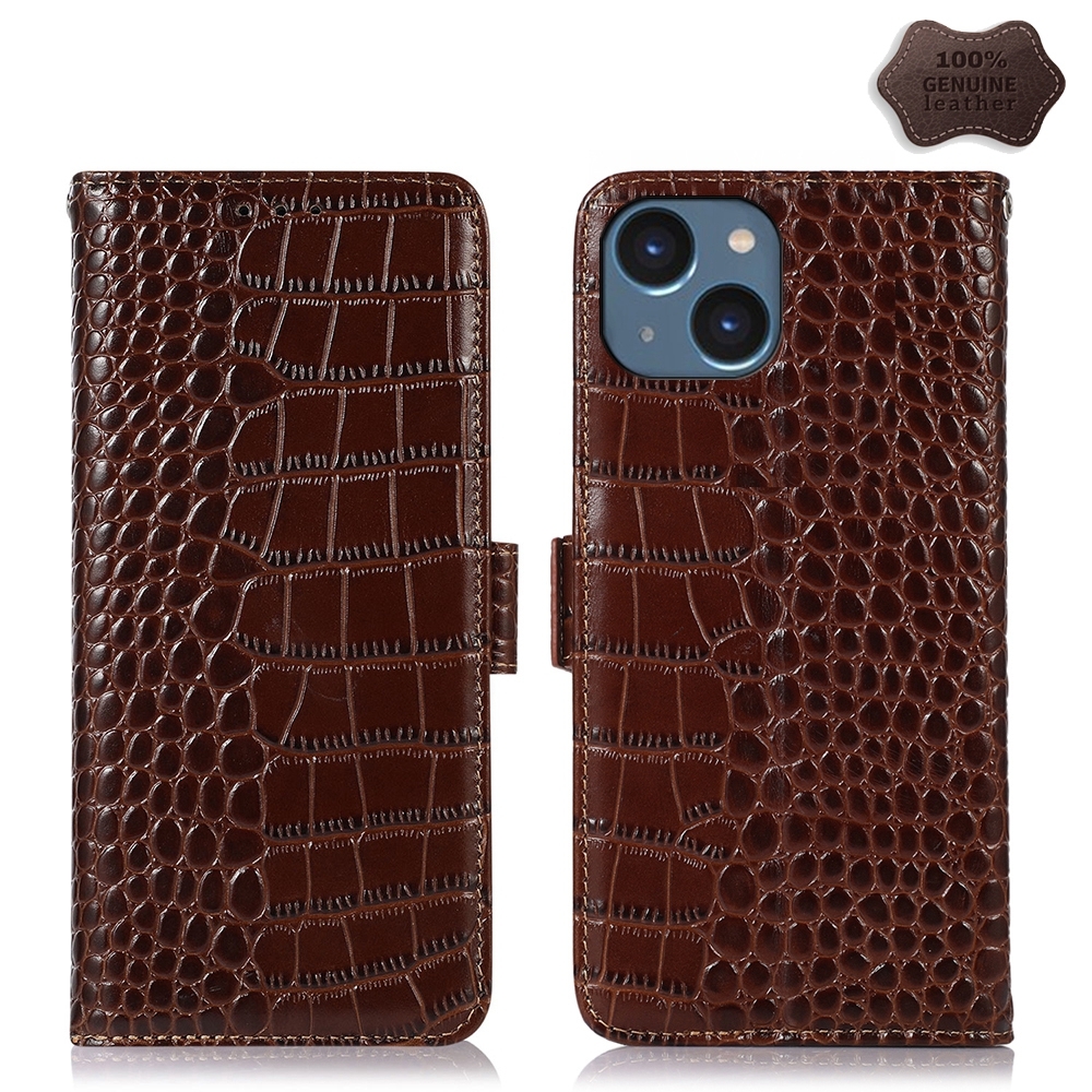 For iPhone 15 Plus Crocodile Top Layer Cowhide Leather Phone Case(Brown) For iPhone 15 Plus Crocodile Top Layer Cowhide Leather Phone Case(Brown)