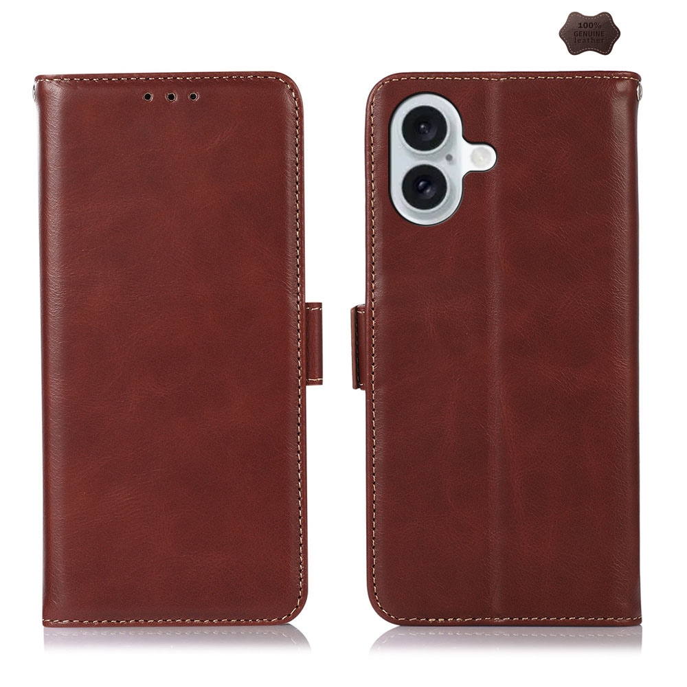 For iPhone 16 Crazy Horse Top Layer Cowhide Leather Phone Case(Brown) For iPhone 16 Crazy Horse Top Layer Cowhide Leather Phone Case(Brown)