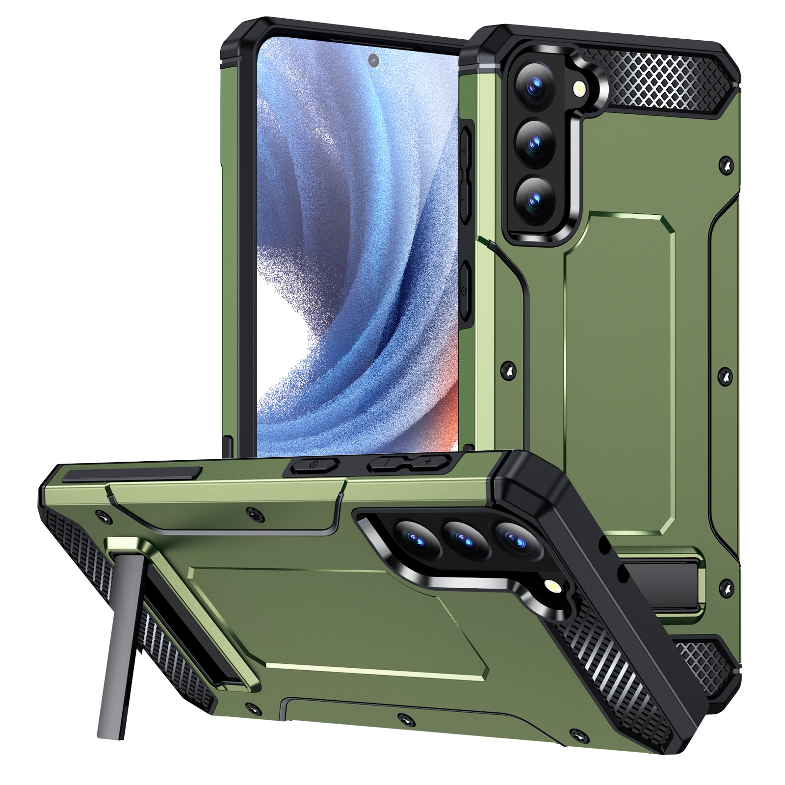 For Samsung Galaxy S21 5G Matte Holder Phone Case(Army Green) For Samsung Galaxy S21 5G Matte Holder Phone Case(Army Green)