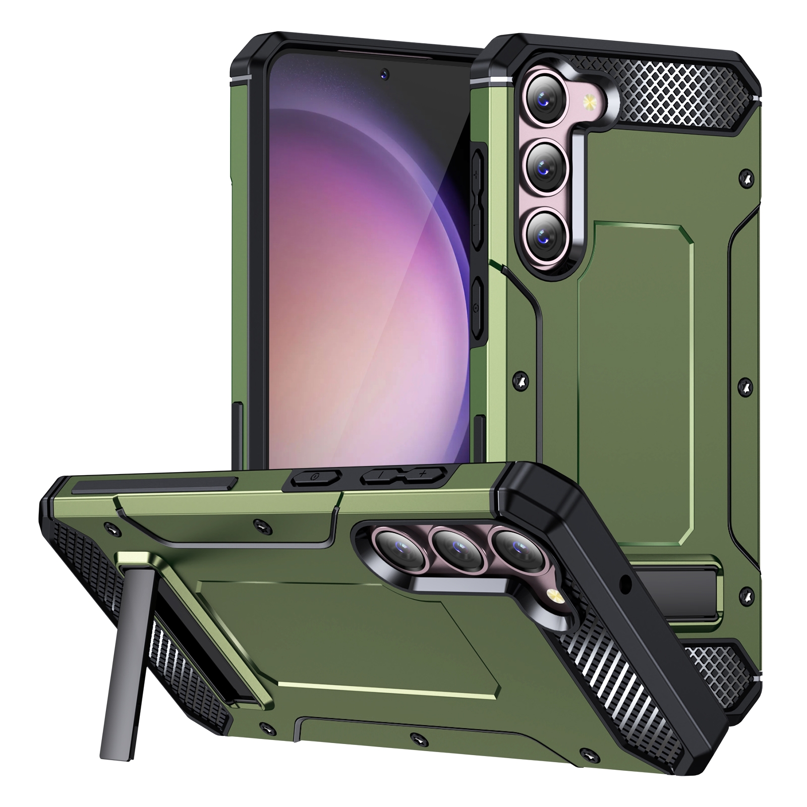 For Samsung Galaxy S23+ 5G Matte Holder Phone Case(Army Green) For Samsung Galaxy S23+ 5G Matte Holder Phone Case(Army Green)