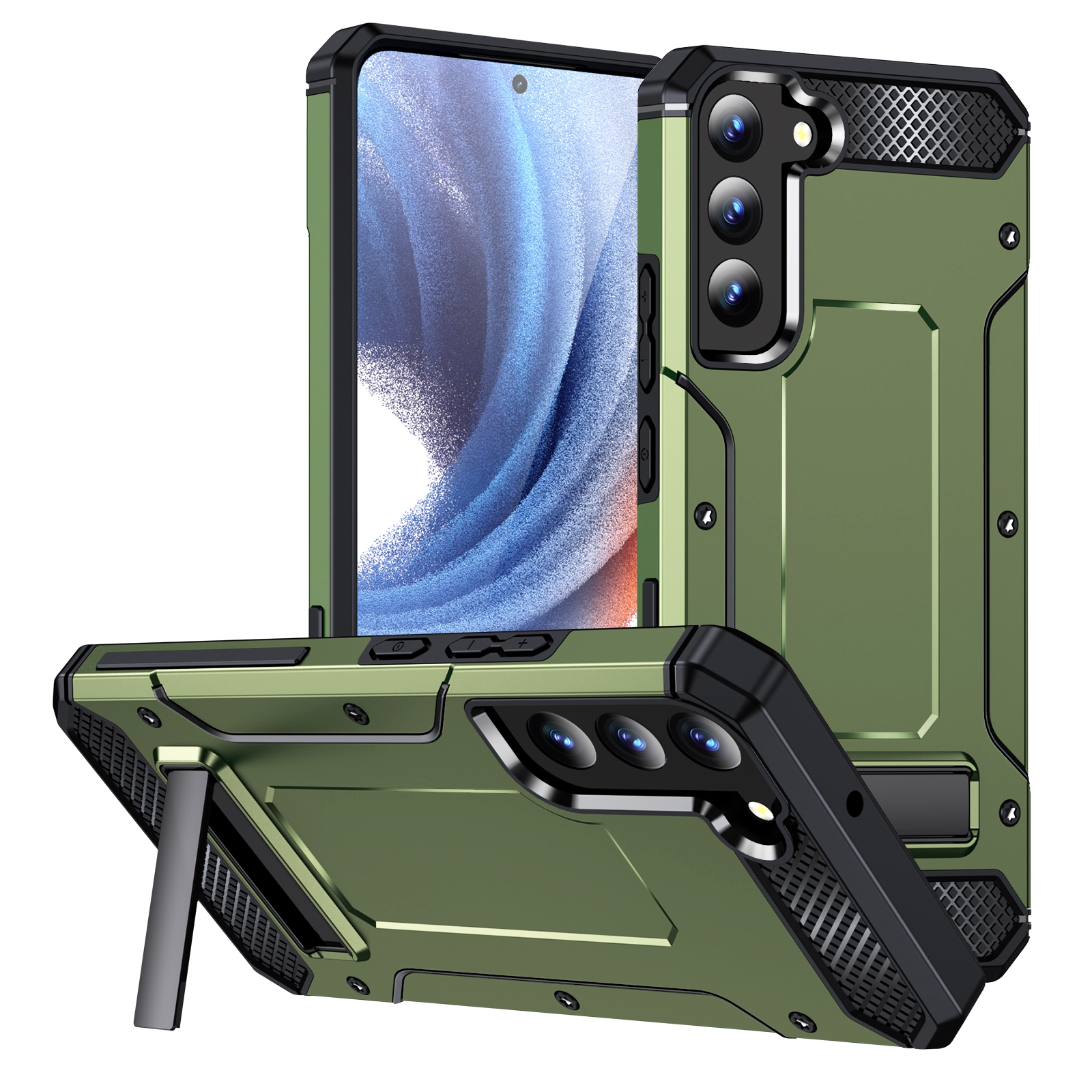 For Samsung Galaxy S22+ 5G Matte Holder Phone Case(Army Green) For Samsung Galaxy S22+ 5G Matte Holder Phone Case(Army Green)