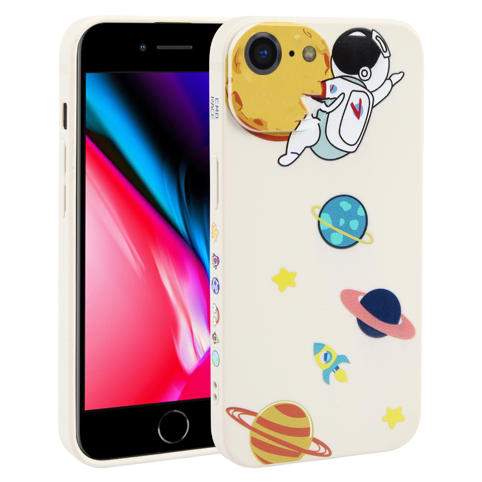 For iPhone SE 2022 / SE 2020 / 8 / 7 Hug Moon Astronaut Pattern TPU Phone Case(White) For iPhone SE 2022 / SE 2020 / 8 / 7 Hug Moon Astronaut Pattern TPU Phone Case(White)
