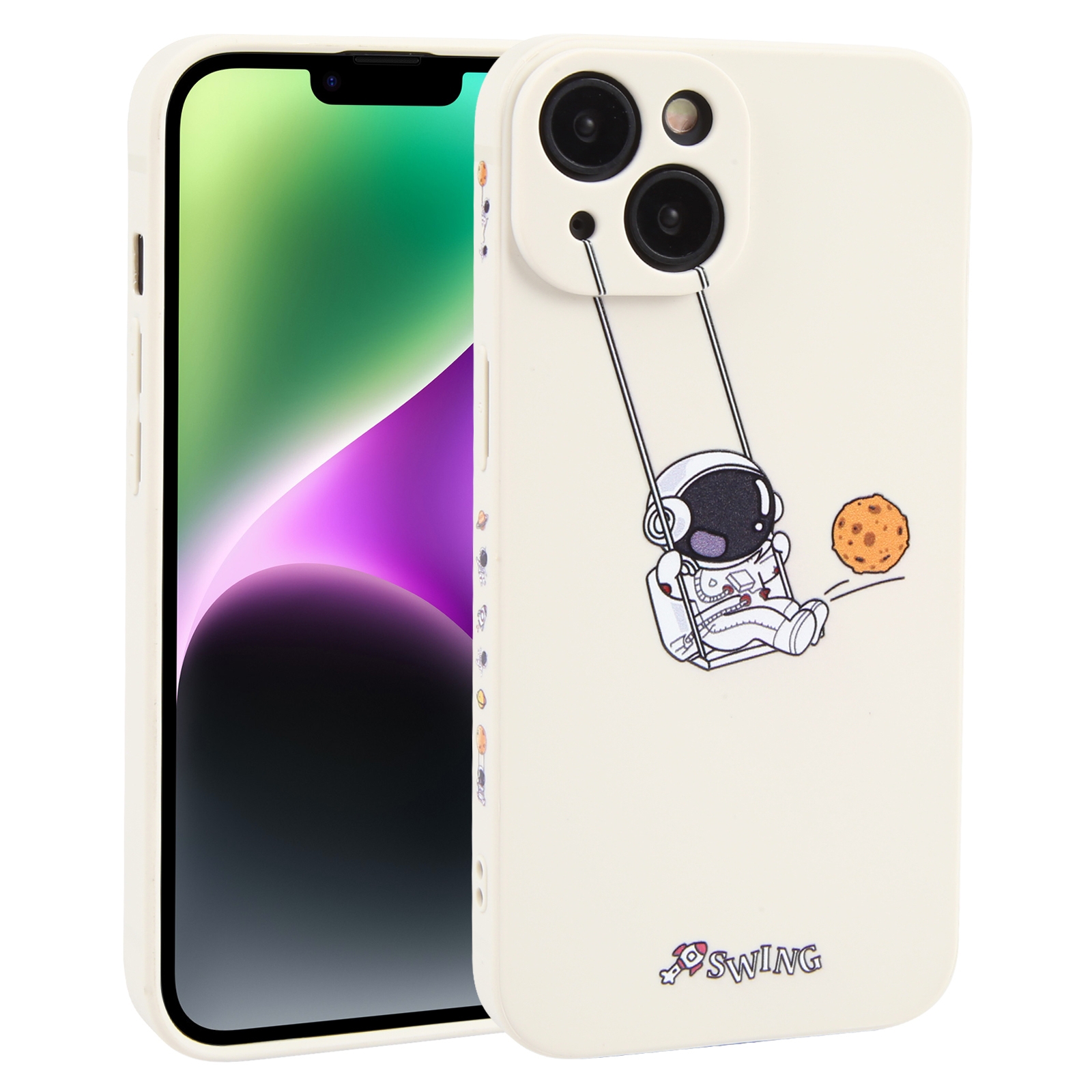 For iPhone 14 Plus Astronaut Swinging Pattern TPU Phone Case(White) For iPhone 14 Plus Astronaut Swinging Pattern TPU Phone Case(White)