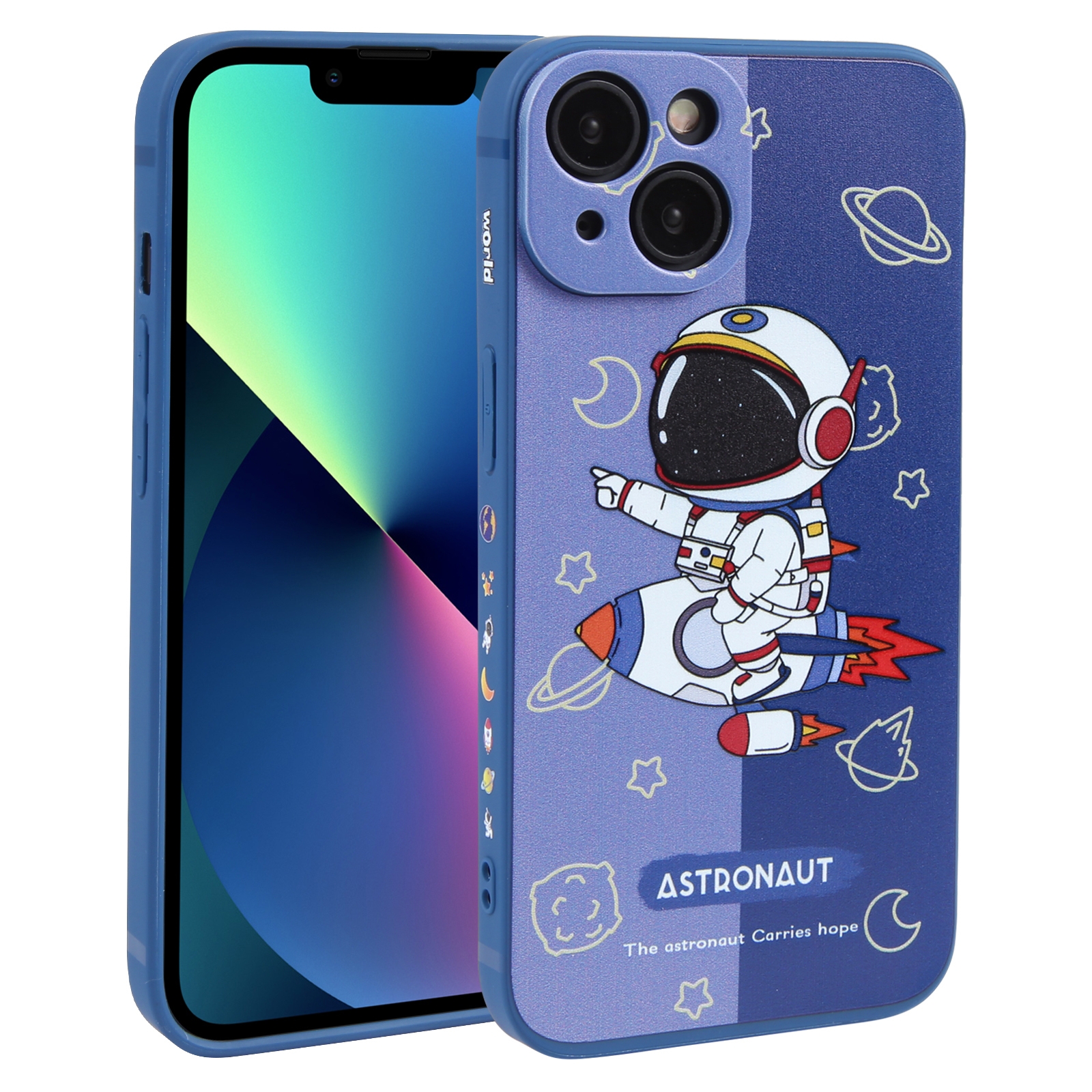 For iPhone 13 mini Color Contrast Astronaut Pattern TPU Phone Case(Blue) For iPhone 13 mini Color Contrast Astronaut Pattern TPU Phone Case(Blue)