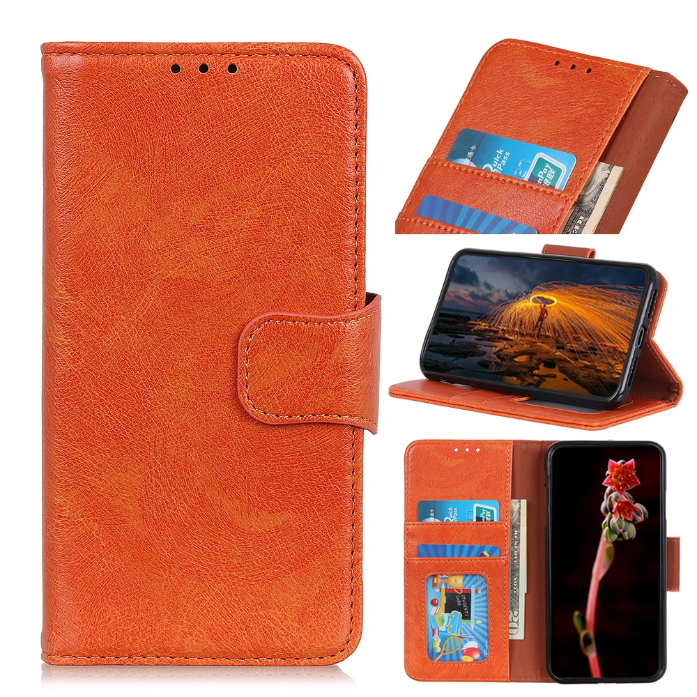 For iPhone 16 Plus Nappa Texture Leather Case(Orange) For iPhone 16 Plus Nappa Texture Leather Case(Orange)