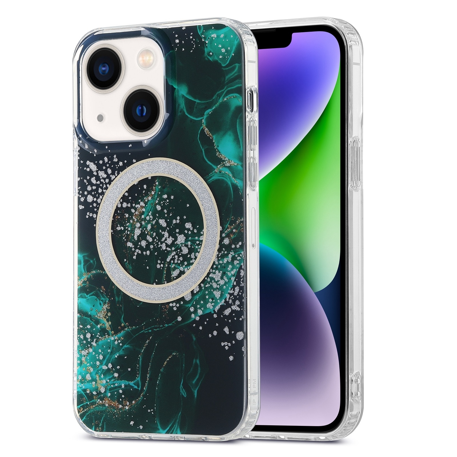 For iPhone 15 Plus Dual-side IMD Marble Magsafe Phone Case(Dark Green) For iPhone 15 Plus Dual-side IMD Marble Magsafe Phone Case(Dark Green)
