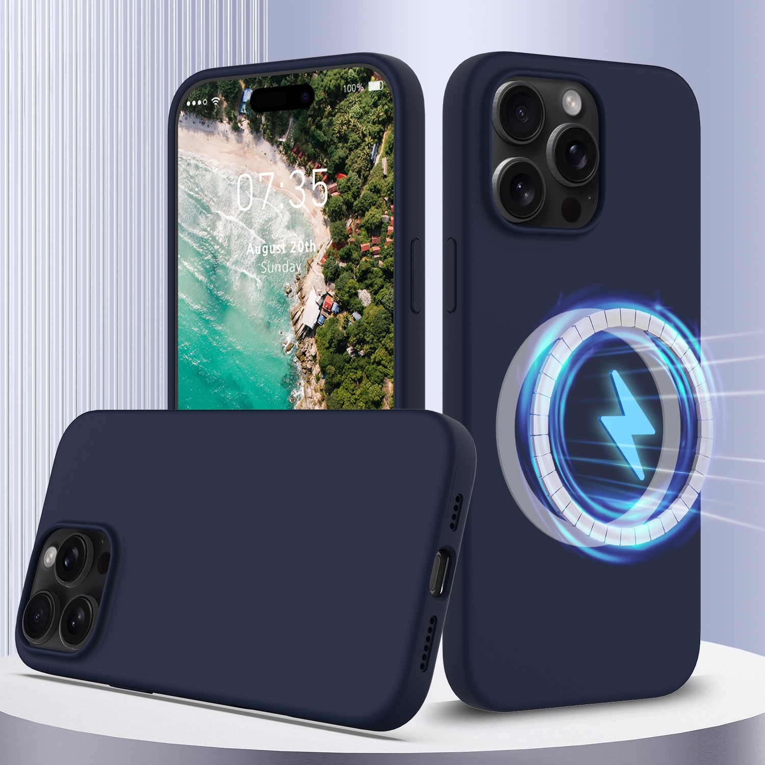 For iPhone 16 Pro Shockproof Silicone Magsafe Phone Case(Navy Blue) For iPhone 16 Pro Shockproof Silicone Magsafe Phone Case(Navy Blue)