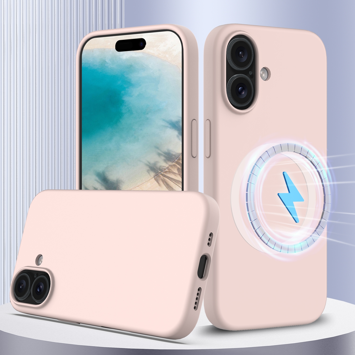 For iPhone 16 Plus Shockproof Silicone Magsafe Phone Case(Sand Pink) For iPhone 16 Plus Shockproof Silicone Magsafe Phone Case(Sand Pink)