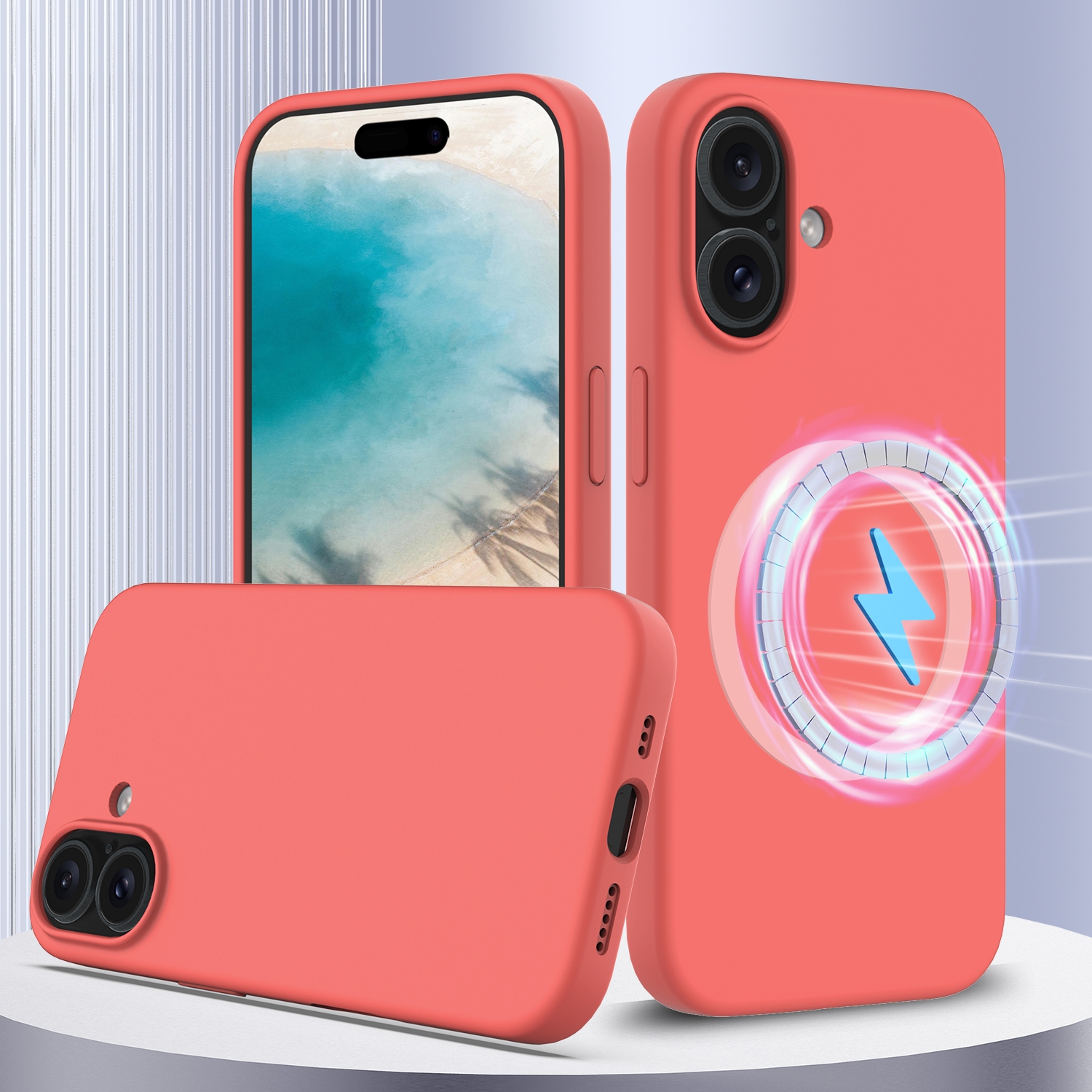 For iPhone 16 Shockproof Silicone Magsafe Phone Case(Pink Orange) For iPhone 16 Shockproof Silicone Magsafe Phone Case(Pink Orange)