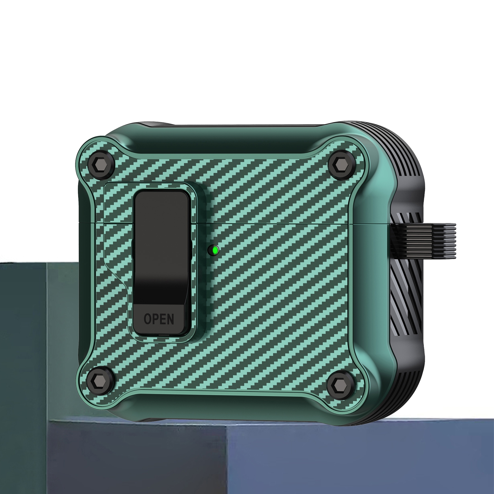 For AirPods 4 Carbon Fiber Magnetic Automatic Switch Earphone Protective Case(Green) For AirPods 4 Carbon Fiber Magnetic Automatic Switch Earphone Protective Case(Green)