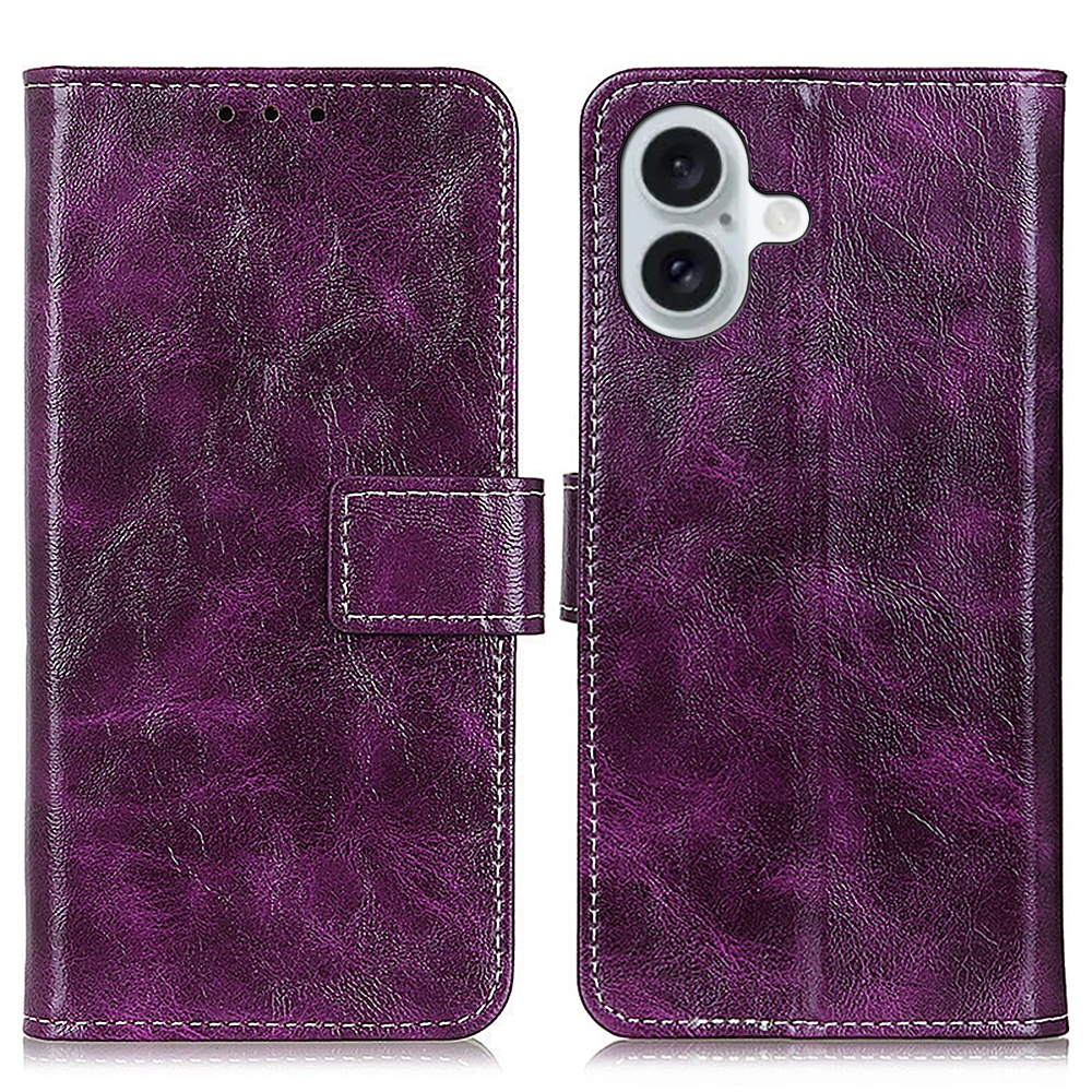 For iPhone 16 Plus Retro Crazy Horse Texture Horizontal Flip Leather Phone Case(Purple) For iPhone 16 Plus Retro Crazy Horse Texture Horizontal Flip Leather Phone Case(Purple)