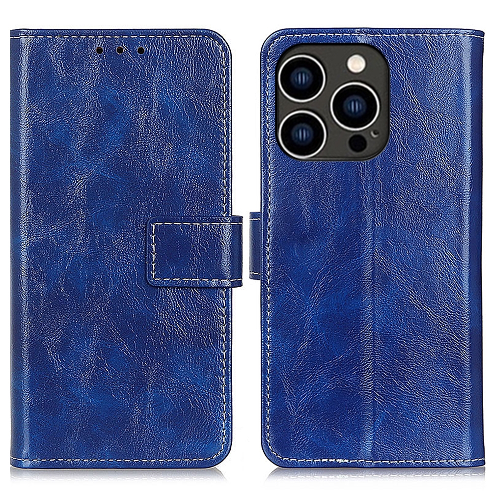 For iPhone 16 Pro Retro Crazy Horse Texture Horizontal Flip Leather Phone Case(Blue) For iPhone 16 Pro Retro Crazy Horse Texture Horizontal Flip Leather Phone Case(Blue)