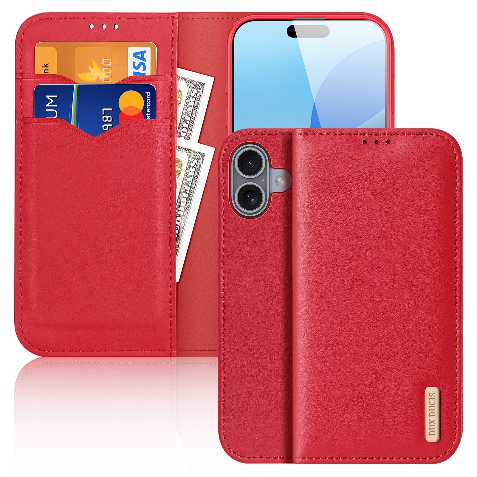 For iPhone 16 Plus DUX DUCIS Hivo Series Cowhide + PU + TPU Flip Phone Case(Red) For iPhone 16 Plus DUX DUCIS Hivo Series Cowhide + PU + TPU Flip Phone Case(Red)