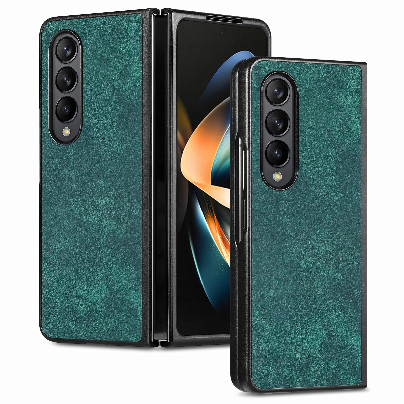 For Samsung Galaxy Z Fold4 Skin-feel Solid Color PU Back Cover Phone Case(Green) For Samsung Galaxy Z Fold4 Skin-feel Solid Color PU Back Cover Phone Case(Green)