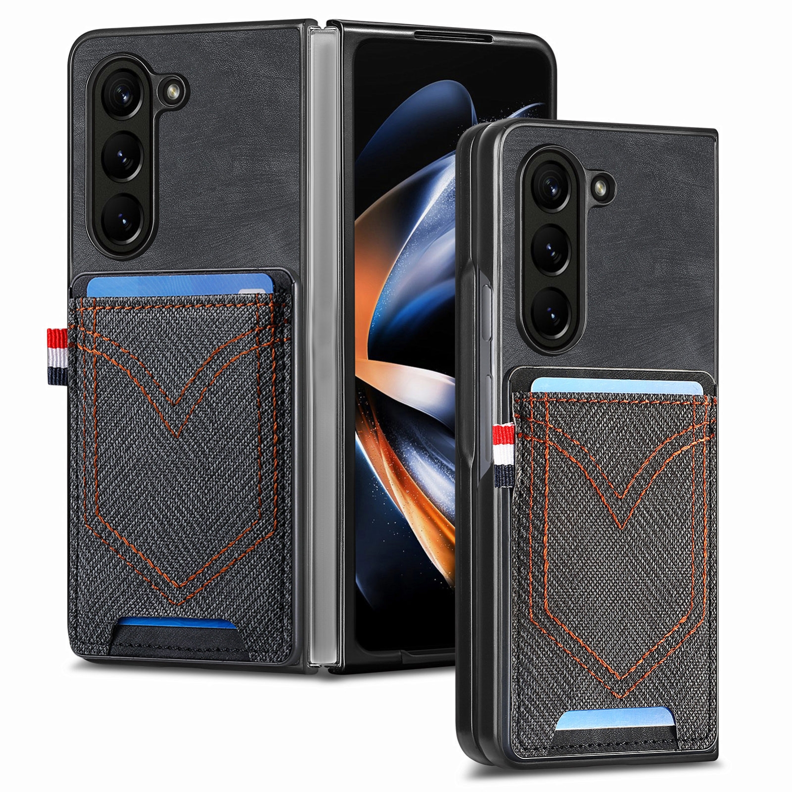 For Samsung Galaxy Z Fold5 Skin-feel Solid Color Back Cover Denim Card Phone Case(Black) For Samsung Galaxy Z Fold5 Skin-feel Solid Color Back Cover Denim Card Phone Case(Black)